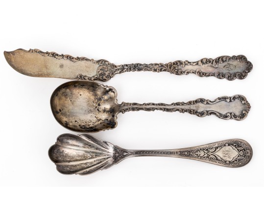Three Antique Sterling Silver Flatware Items     2.925 Troy Ozs. 