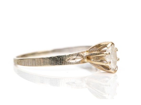 10k White Gold Simple Marquise Diamond Solitaire Ring, Size 5