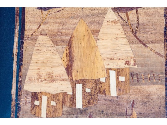 African Banana Leaf Artwork, Village Scene