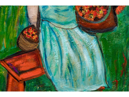 Miriam Granick Boretz (Ukranian/American, 1903-2005) Oil On Artist Board, Lady With Flowers