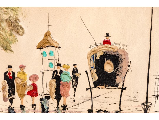 Elmo Gideon (American, 1924-2010) Pair Of Signed 3-D Oils On Board, French Street Scenes 