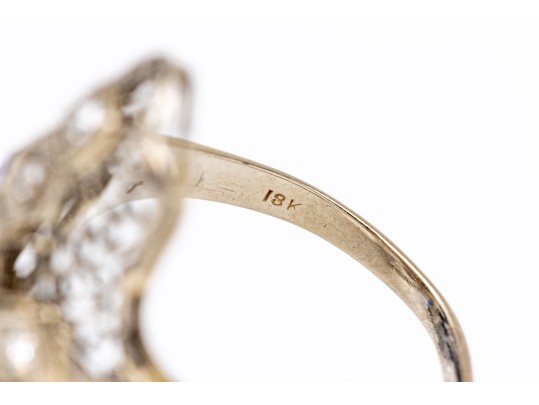 18k White Gold Vintage Filigree And Diamond And White Sapphire Ring, Size 7