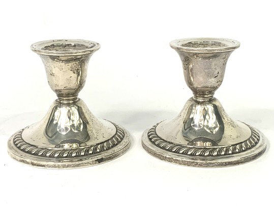 Collection Of Weighted Sterling Silver Candleholders, Compote & Bud Vase