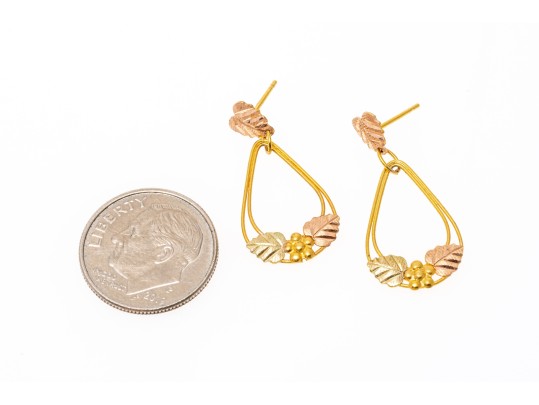 10k Yellow And Rose Gold Drop Pendant Earrings With 14k Clutches