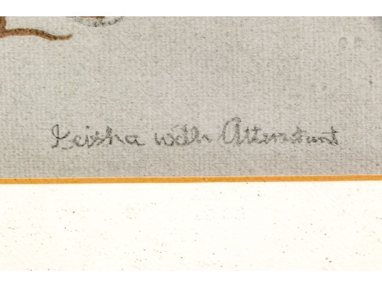 Jack Levine Colored Wood Cut Framed On Gray Paper, Geisha With Attendant 