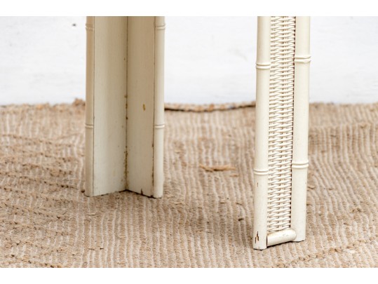 Faux Bamboo And Wicker Painted Console With Glass Top