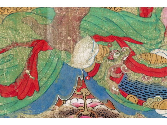 Two Chinese Color And Ink On Canvas Mounted To Board, Including Weituo And Zhao Gongming