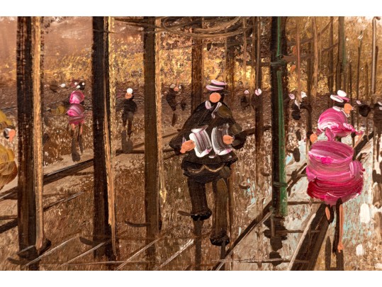 Pierre, Signed Embellished Color Print On Canvas, Paris Street Scene At Dusk