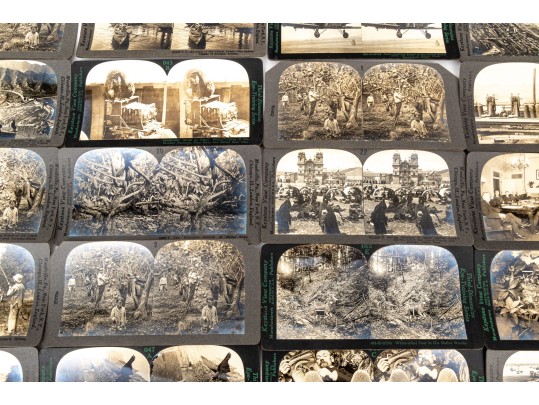 Collection Of Antique Stereographic Library Volumes Of Images With Viewer