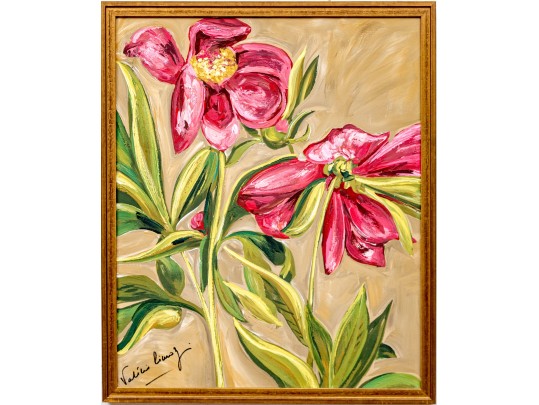 Signed, Oil On Canvas, Lillies In Bloom