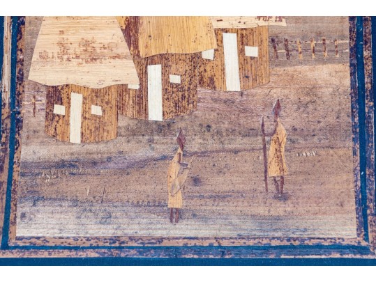 African Banana Leaf Artwork, Village Scene