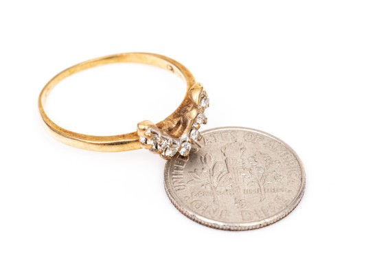 14k Yellow Gold Deeply Curved Prong Set Diamond Band Ring, App. 0.07 TCW, Size 8.25