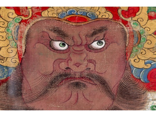 Two Chinese Color And Ink On Canvas Mounted To Board, Including Weituo And Zhao Gongming