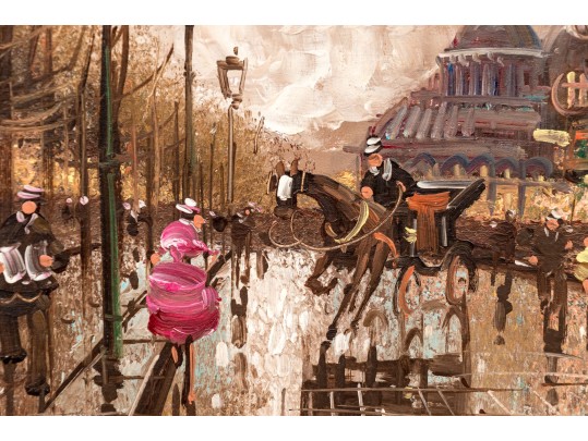 Pierre, Signed Embellished Color Print On Canvas, Paris Street Scene At Dusk