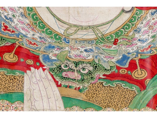 Two Chinese Color And Ink On Canvas Mounted To Board, Including Weituo And Zhao Gongming