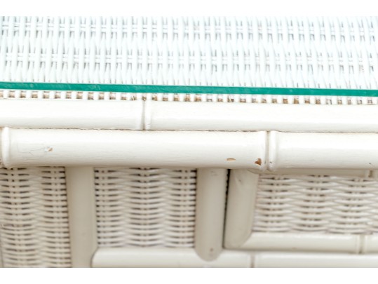 Faux Bamboo And Wicker Painted Console With Glass Top