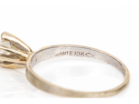 10k White Gold Simple Marquise Diamond Solitaire Ring, Size 5