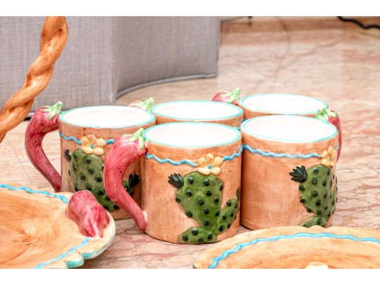 Festive Sixteen Piece Chinese Lotus Ceramic Serving Wares, Ca. 1995