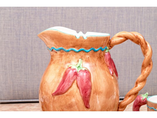 Festive Sixteen Piece Chinese Lotus Ceramic Serving Wares, Ca. 1995