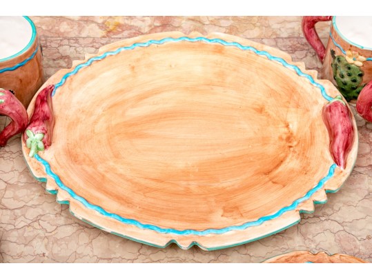 Festive Sixteen Piece Chinese Lotus Ceramic Serving Wares, Ca. 1995