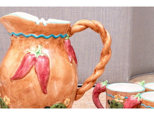 Festive Sixteen Piece Chinese Lotus Ceramic Serving Wares, Ca. 1995