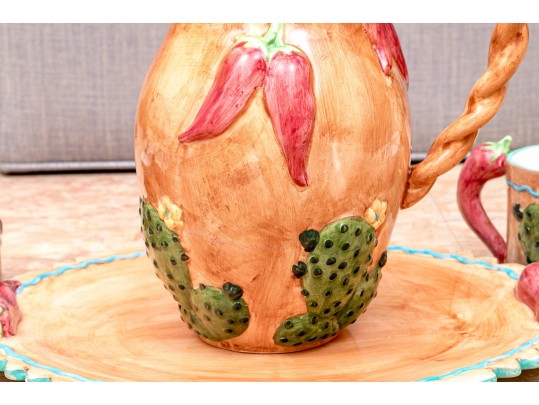 Festive Sixteen Piece Chinese Lotus Ceramic Serving Wares, Ca. 1995