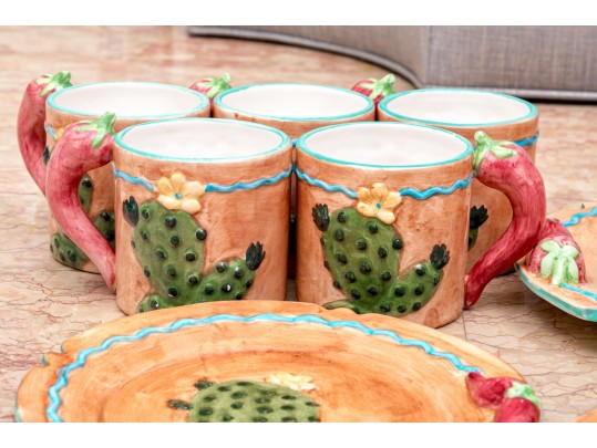 Festive Sixteen Piece Chinese Lotus Ceramic Serving Wares, Ca. 1995