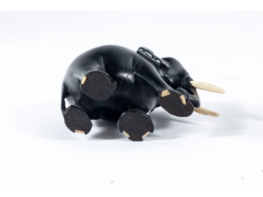 Pair Of Ebonized Wood And Bone Elephant Carvings