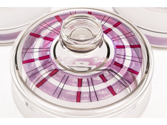 Trio Of Vintage Frosted Glass Lidded Jars