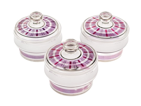 Trio Of Vintage Frosted Glass Lidded Jars