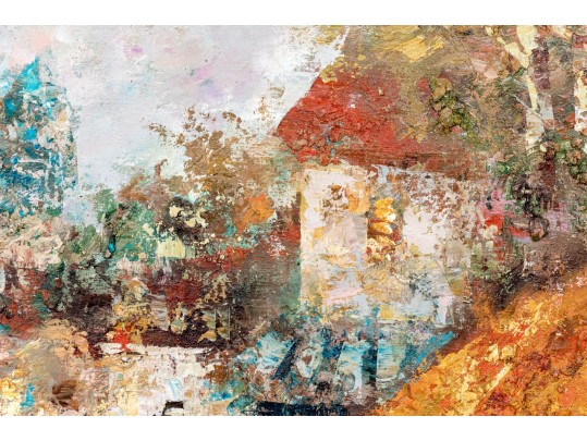 Edward Barton (American, 1926-2012) Oil On Canvas, Post Impressionist Rural Landscape With Figures