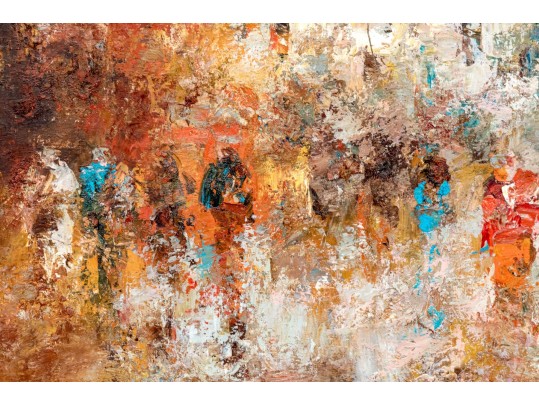 Edward Barton (American, 1926-2012) Oil On Canvas, Post Impressionist Rural Landscape With Figures