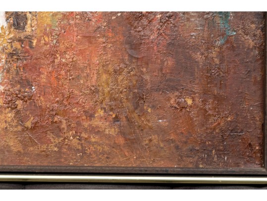 Edward Barton (American, 1926-2012) Oil On Canvas, Post Impressionist Rural Landscape With Figures