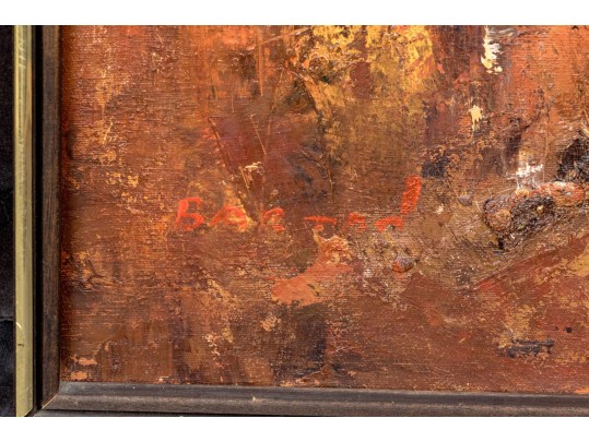 Edward Barton (American, 1926-2012) Oil On Canvas, Post Impressionist Rural Landscape With Figures