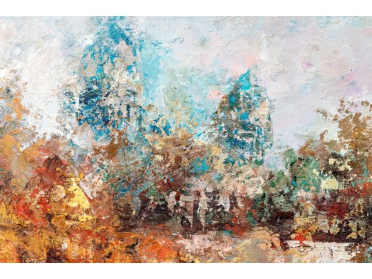 Edward Barton (American, 1926-2012) Oil On Canvas, Post Impressionist Rural Landscape With Figures