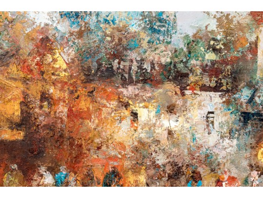 Edward Barton (American, 1926-2012) Oil On Canvas, Post Impressionist Rural Landscape With Figures