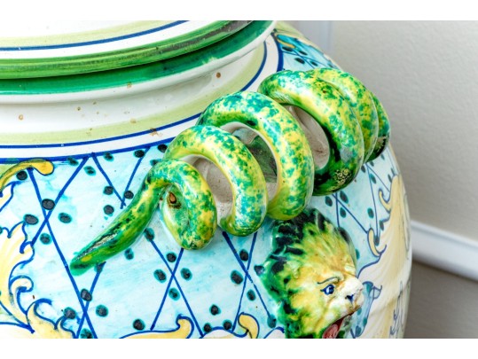 Large Italian Hand-Painted Ceramic Lidded Jar