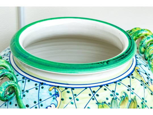 Large Italian Hand-Painted Ceramic Lidded Jar