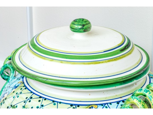 Large Italian Hand-Painted Ceramic Lidded Jar