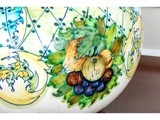 Large Italian Hand-Painted Ceramic Lidded Jar