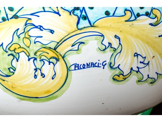 Large Italian Hand-Painted Ceramic Lidded Jar