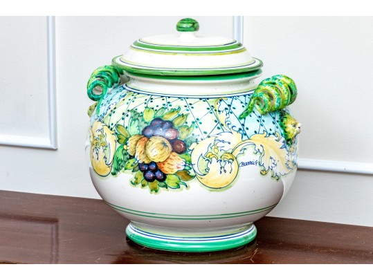 Large Italian Hand-Painted Ceramic Lidded Jar