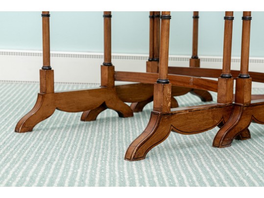 Set Of Three Nesting Tables With Faux Bamboo And Painted Decoration