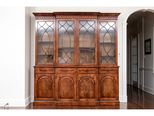 Georgian Style Burl Veneered Breakfront, As-is