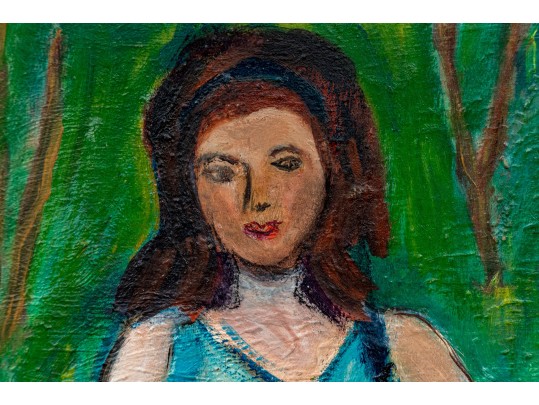 Miriam Granick Boretz (Ukranian/American, 1903-2005) Oil On Artist Board, Lady With Flowers