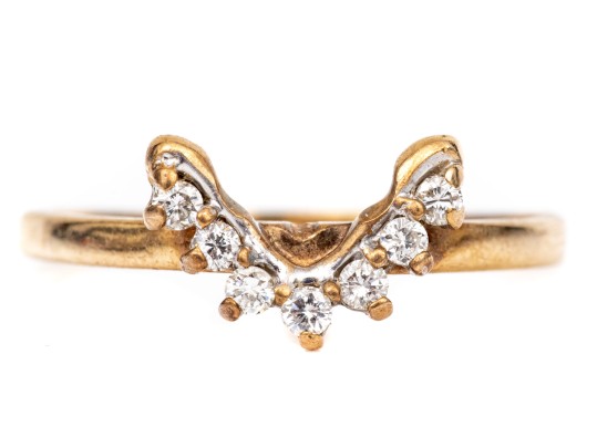 14k Yellow Gold Deeply Curved Prong Set Diamond Band Ring, App. 0.07 TCW, Size 8.25