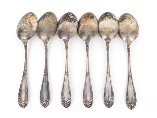 Set Of Six Antique Sterling Silver Tablespoons 9.88 Troy Ozs. 