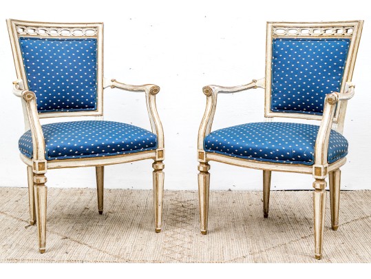 Pair Of Vintage Neoclassical Style Paint Decorated Armchairs 