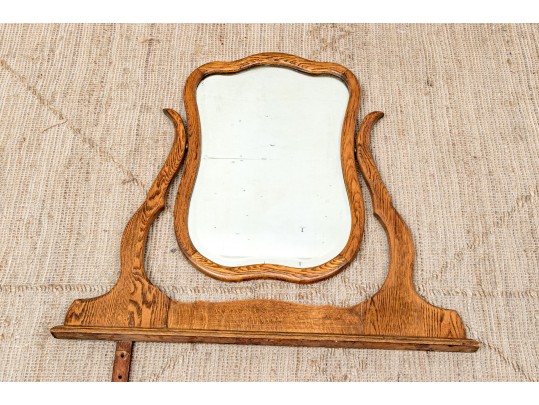 Antique Oak Belved Mirror With Harp, Ca. 1880-1900