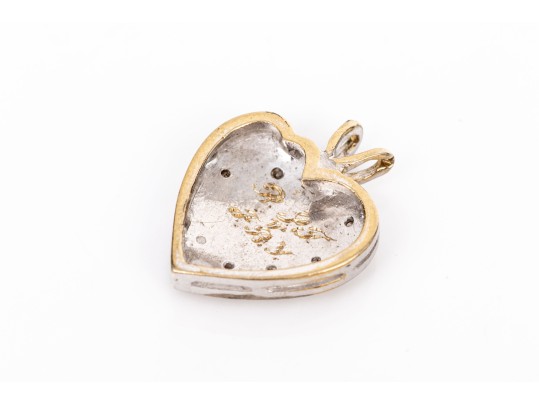 14k White Gold Pretty Patterned Heart Pendant, App. 0.04 TCW